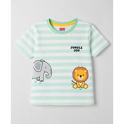 Babyhug Cotton Knit T-Shirt Half Sleeves Striped with Graphics Multi Color 6-9 Months