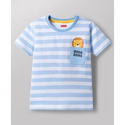 Babyhug Cotton Knit T-Shirt Half Sleeves Striped with Graphic Multi Color 6-9 Months