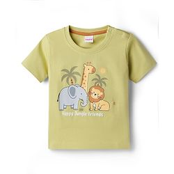 Babyhug Single Jersey Knit Half Sleeves T-Shirt & Shorts Set with Jungle Theme Print - Green & Brown
