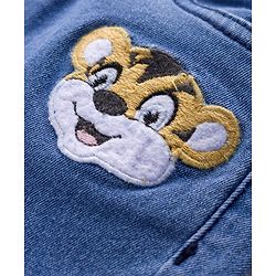 Babyhug Mid Thigh Denim Shorts with Tiger Print & Stretch - Blue