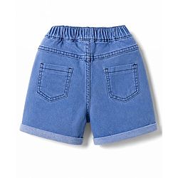 Babyhug Mid Thigh Denim Shorts with Tiger Print & Stretch - Blue