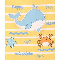 Babyhug Single Jersey Knit Half Sleeves Striped T-Shirt & Shorts Set with Sea Life Print & Patch - Blue & Yellow