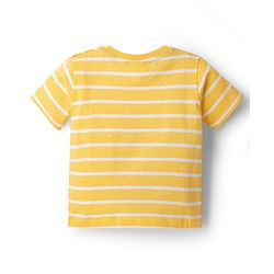 Babyhug Single Jersey Knit Half Sleeves Striped T-Shirt & Shorts Set with Sea Life Print & Patch - Blue & Yellow