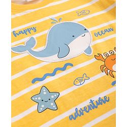 Babyhug Single Jersey Knit Half Sleeves Striped T-Shirt & Shorts Set with Sea Life Print & Patch - Blue & Yellow