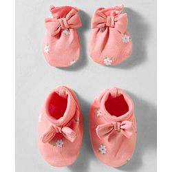 Babyhug 100% Cotton Interlock Knit Floral Printed Mittens & Booties- Multicolor