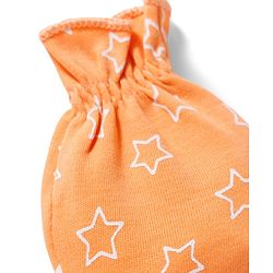 Babyhug 100% Cotton Knit Mittens & Booties Set with Star Print - Orange
