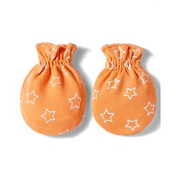 Babyhug 100% Cotton Knit Mittens & Booties Set with Star Print - Orange