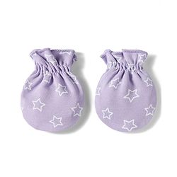 Babyhug 100% Cotton Knit Mittens & Booties Set with Star Print - Lavender