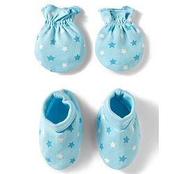 Babyhug 100% Cotton Knit Mittens & Booties With Star Print - Multicolor