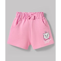 Babyhug Disney Single Jersey Knit Half Sleeves T-Shirt & Shorts Set with Marie Graphics - Pink