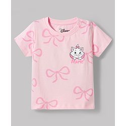 Babyhug Disney Single Jersey Knit Half Sleeves T-Shirt & Shorts Set with Marie Graphics - Pink