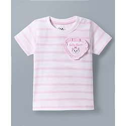 Babyhug Disney Cotton Knit T-Shirt Half Sleeve Round Neck Striped with Marie Graphics Multi Color 6-9 Months