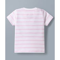 Babyhug Disney Cotton Knit T-Shirt Half Sleeve Round Neck Striped with Marie Graphics Multi Color 6-9 Months
