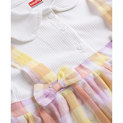 Babyhug Single Jersey Knit Half Sleeves Checked Frock With Bow Applique - White