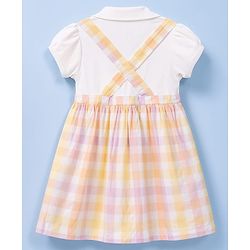 Babyhug Single Jersey Knit Half Sleeves Checked Frock With Bow Applique - White
