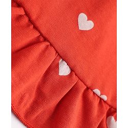 Babyhug Single Jersey Knit Half Sleeves Pinafore Dress with Hearts Print & Bow Applique - Red