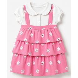 Babyhug Single Jersey Knit Frock with Half Sleeves and Floral Print - Pink
