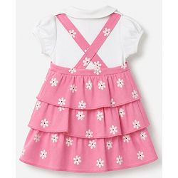Babyhug Single Jersey Knit Frock with Half Sleeves and Floral Print - Pink