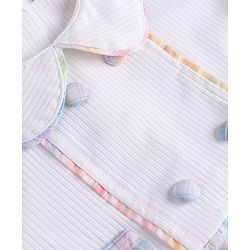 Babyhug Cotton Woven Rib Knit Half Sleeves Dress With Peter Pan Collar & Checks - Pink