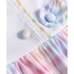 Babyhug Cotton Woven Rib Knit Half Sleeves Dress With Peter Pan Collar & Checks - Pink