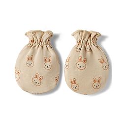 Babyhug 100% Cotton Knit Mittens & Booties Set with Bunny Print - Beige