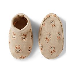 Babyhug 100% Cotton Knit Mittens & Booties Set with Bunny Print - Beige