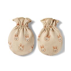 Babyhug 100% Cotton Knit Mittens & Booties Set with Bunny Print - Beige
