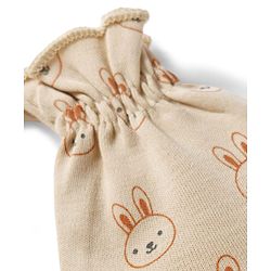 Babyhug 100% Cotton Knit Mittens & Booties Set with Bunny Print - Beige