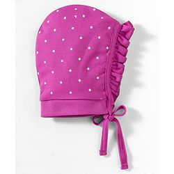 Babyhug 100% Cotton Interlock Knit Caps With Polka dot & Bow Prints Pack of 2 Multicolor- Diameter 7 cm