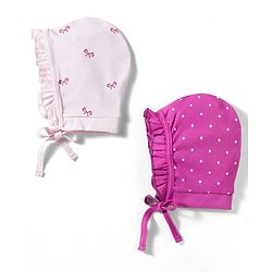 Babyhug 100% Cotton Interlock Knit Caps With Polka dot & Bow Prints Pack of 2 Multicolor- Diameter 7 cm