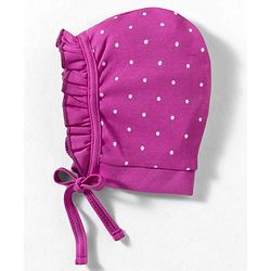Babyhug 100% Cotton Interlock Knit Caps With Polka dot & Bow Prints Pack of 2 Multicolor- Diameter 7 cm