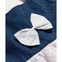 Babyhug Cotton Woven Sleeveless Layered Frock With Bow Applique - Navy Blue & White