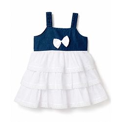 Babyhug Cotton Woven Sleeveless Layered Frock With Bow Applique - Navy Blue & White