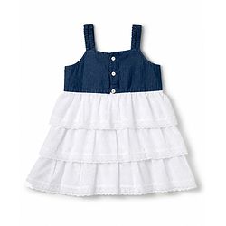 Babyhug Cotton Woven Sleeveless Layered Frock With Bow Applique - Navy Blue & White