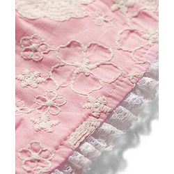 Babyhug Cotton Woven Half Frill Sleeves Floral Embroidered Frock With Bow Applique - Pink
