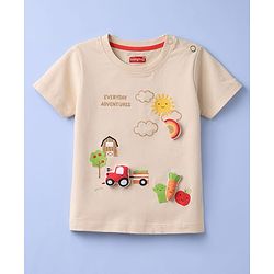 Babyhug Cotton Knit Half Sleeves T-Shirt With Farm Theme & Applique - Multicolor