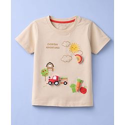 Babyhug Cotton Knit Half Sleeves T-Shirt With Farm Theme & Applique - Multicolor