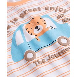 Babyhug Cotton Knit T-Shirt Half Sleeves Striped with Graphic Print Multi Color 6-9 Months