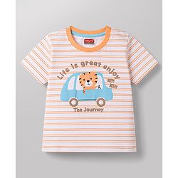 Babyhug Cotton Knit T-Shirt Half Sleeves Striped with Graphic Print Multi Color 6-9 Months