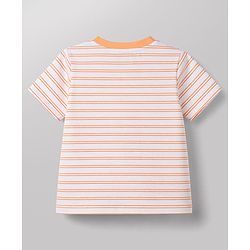 Babyhug Cotton Knit T-Shirt Half Sleeves Striped with Graphic Print Multi Color 6-9 Months