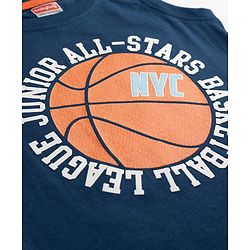 Babyhug Cotton Knit Sleeveless T-Shirt With Basketball Print - Navy Blue