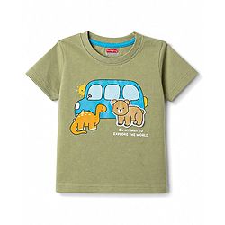 Babyhug 100% Cotton Knit Half Sleeves T-Shirt with Patch Detailing - Green