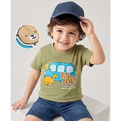 Babyhug 100% Cotton Knit Half Sleeves T-Shirt with Patch Detailing - Green