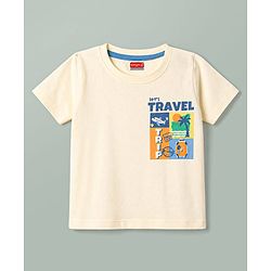 Babyhug 100% Cotton Knit Half Sleeves T-Shirt with Front and Back Travel Print - Cream