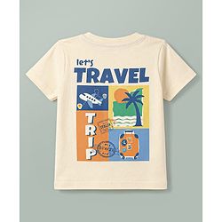 Babyhug 100% Cotton Knit Half Sleeves T-Shirt with Front and Back Travel Print - Cream