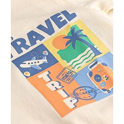 Babyhug 100% Cotton Knit Half Sleeves T-Shirt with Front and Back Travel Print - Cream