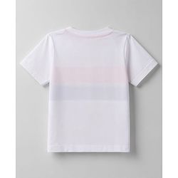 Babyhug 100% Cotton Knit Half Sleeves Striped & Text Printed T-Shirt With Beach Theme Patch - White