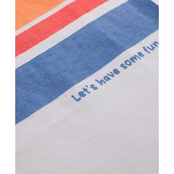 Babyhug 100% Cotton Knit Half Sleeves Striped & Text Printed T-Shirt With Beach Theme Patch - White
