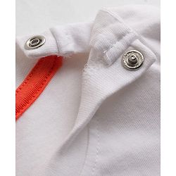 Babyhug 100% Cotton Knit Half Sleeves Striped & Text Printed T-Shirt With Beach Theme Patch - White