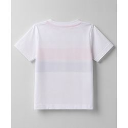 Babyhug 100% Cotton Knit Half Sleeves Striped & Text Printed T-Shirt With Beach Theme Patch - White